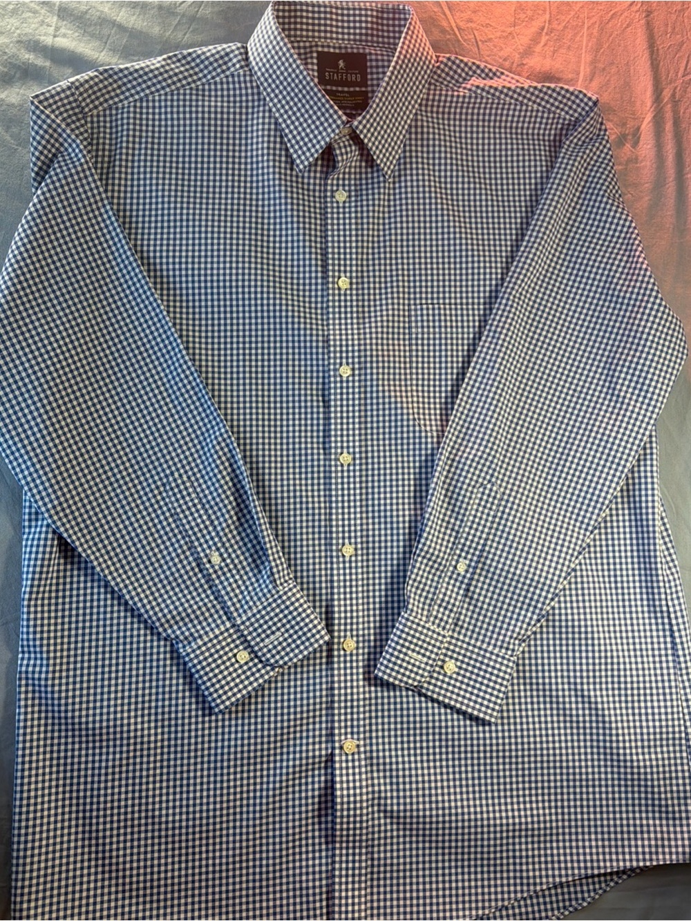 Stafford Blue and White Gingham Long-Sleeve Shirt